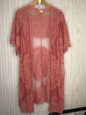 Embroidered Sheer Duster Kimono in Dusty Rose
